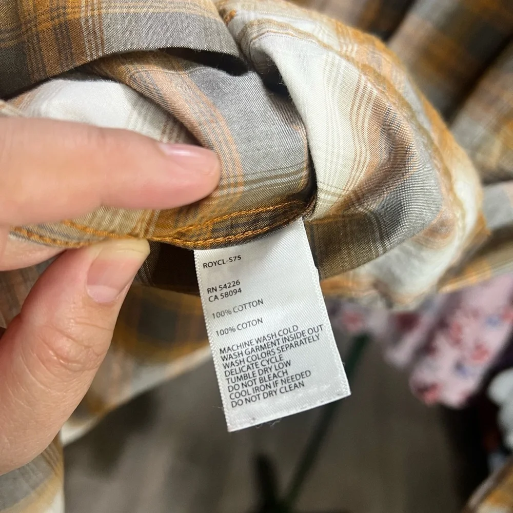 ROYAL ROBBINS Orange Checkered Button Down Shirt Cotton Long Sleeve size Medium - Picture 8 of 8